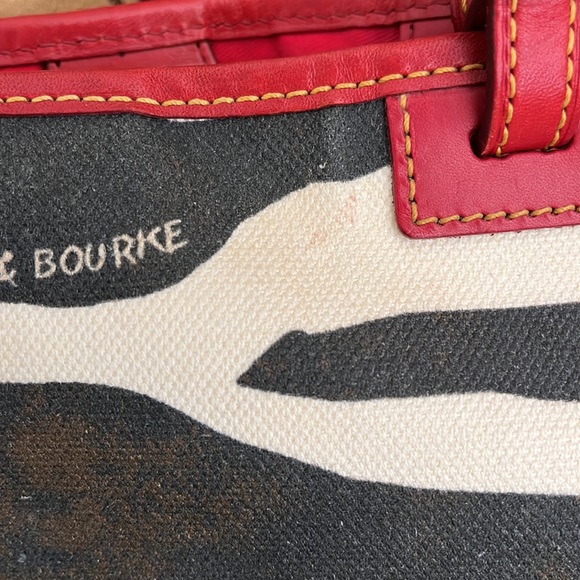 Dooney & Bourke Zebra Print Canvas and Suede Handbag with Red Accents - Picture 8 of 13